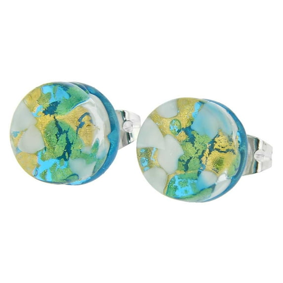 GlassOfVenice Murano Glass Venetian Reflections Round Stud Earrings - Aqua Gold