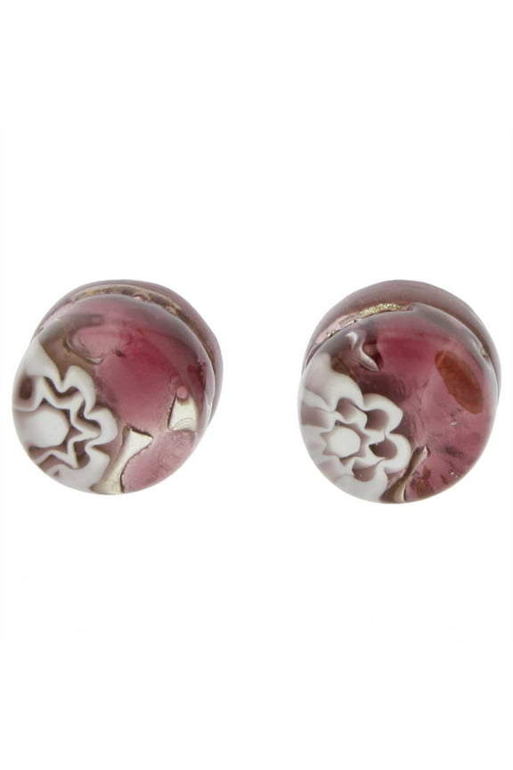 Murano Glass Venetian Reflections Round Stud Earrings - Purple Silver