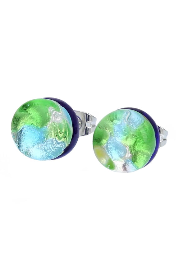 Murano Glass Venetian Reflections Round Stud Earrings - Silver Meadow