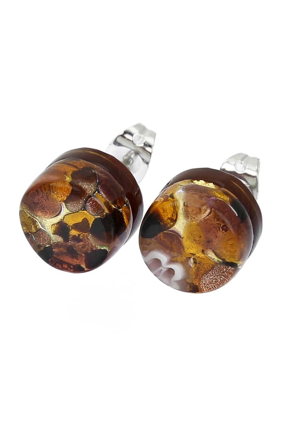 Murano Glass Venetian Reflections Round Stud Earrings - Topaz Gold