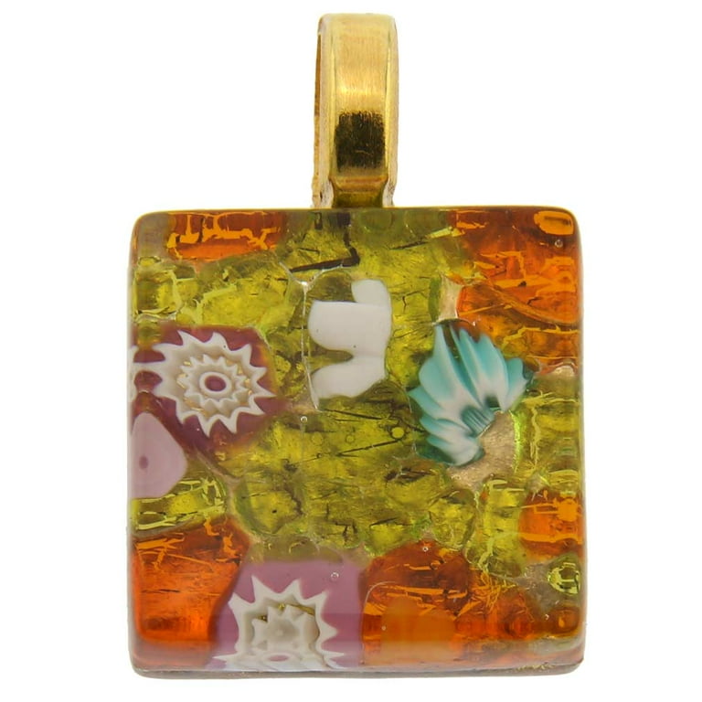 GlassOfVenice Murano Glass Square Pendant - Handmade Venetian Glass Jewelry With Crystal