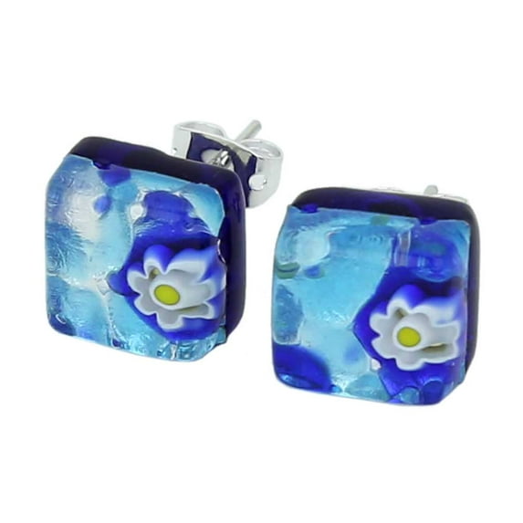 GlassOfVenice Murano Glass Venetian Reflections Square Stud Earrings - Aqua Blue
