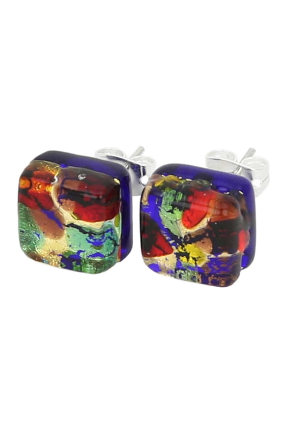 Murano Glass Venetian Reflections Square Stud Earrings - Golden Meadow