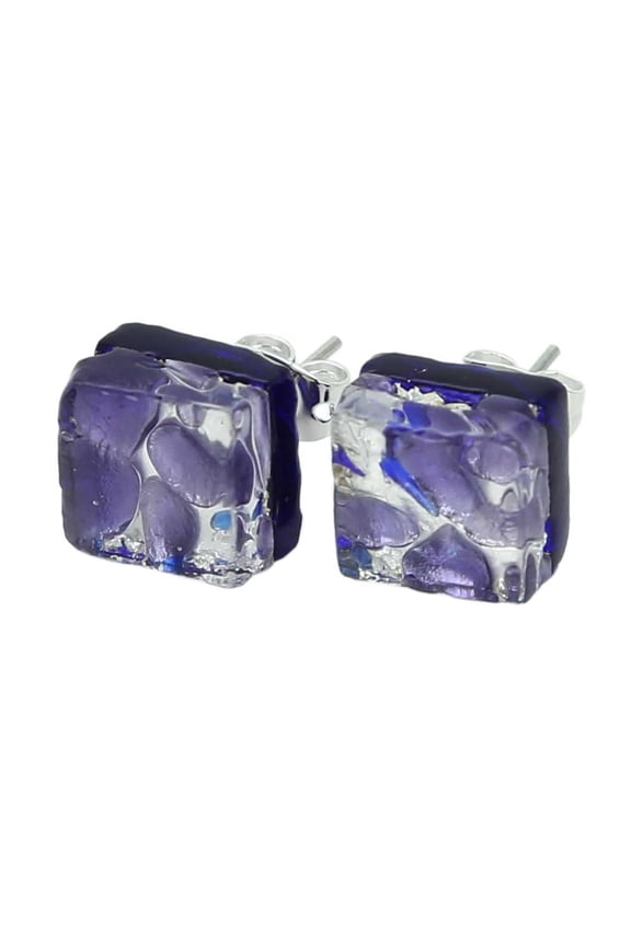 Murano Glass Venetian Reflections Square Stud Earrings - Periwinkle