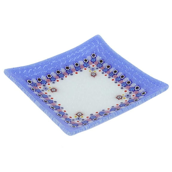GlassOfVenice Murano Millefiori Square Plate - Periwinkle