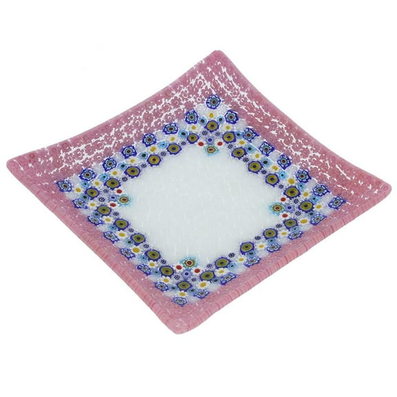 GlassOfVenice Murano Millefiori Square Plate - Pink