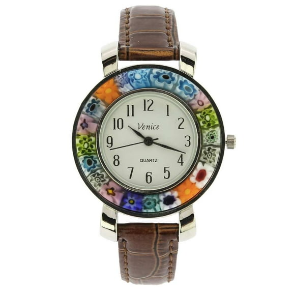 GlassOfVenice Serena Murano Millefiori Watch With Leather Band - Brown