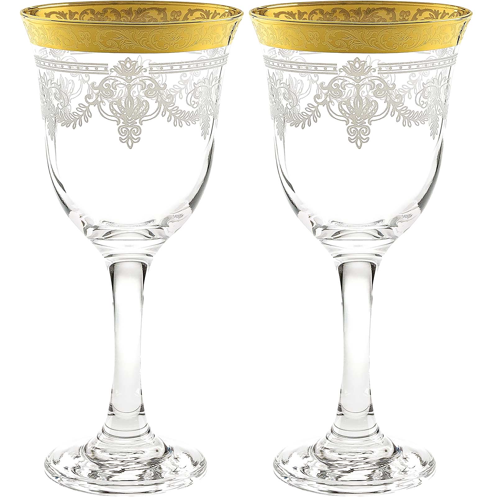GlassOfVenice Set of Two Murano Glass Wine Glasses 24kt Gold Leaf - Transparent