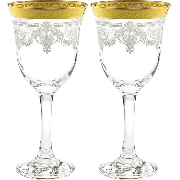 GlassOfVenice Set of Two Murano Glass Wine Glasses 24kt Gold Leaf - Transparent