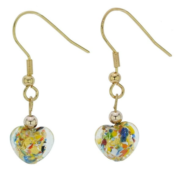 GlassOfVenice Small Murano Glass Heart Earrings - Multicolor Confetti