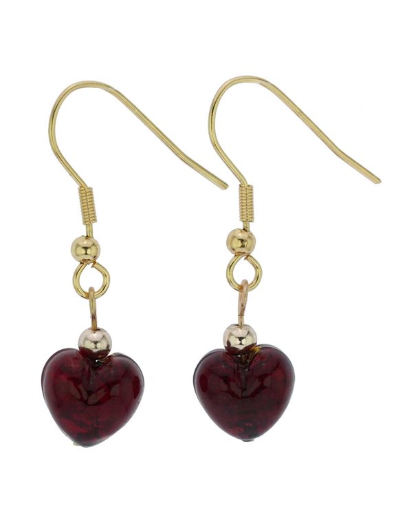 Small Murano Glass Heart Earrings - Ruby Red