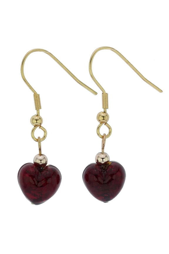 Small Murano Glass Heart Earrings - Ruby Red