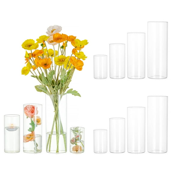 Glasseam 12-Pack Clear Glass Cylinder Vases Set: 4",6",8",10" Hurricane Candle Holders for Wedding Centerpieces, Floating Candles, Flower Arrangements - Modern Home & Table Decor