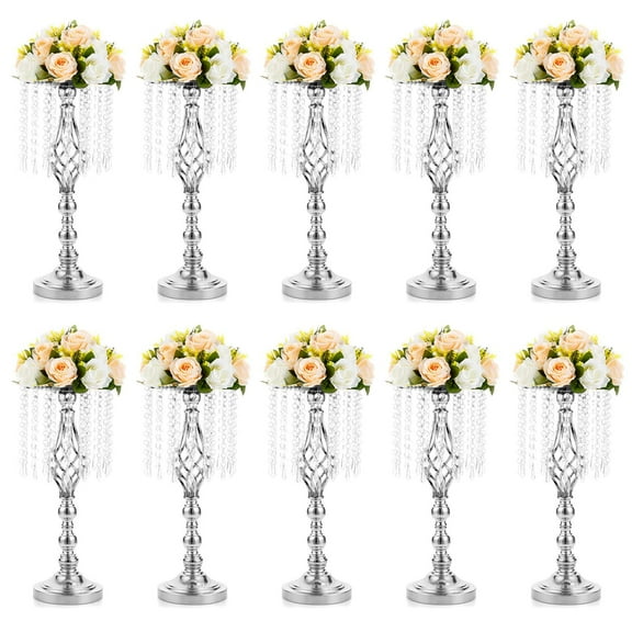 Glasseam 19.3” Elegant Twist Tall Silver Zinc Alloy Flower Vase, Set of 10