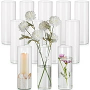 Glasseam 3.3x10 Inch Glass Cylinder Vases Set of 12 Clear Floating Pillar Candle Vase in Bulk for Centerpieces