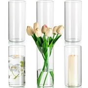Glasseam 3.3x8 Inch Glass Cylinder Vases Set of 6 Clear Floating Pillar Candle Vase in Bulk for Centerpieces