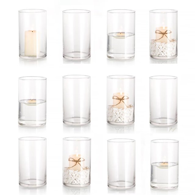 Glasseam 3.5X6 inch Clear Glass Cylinder Hurricane Candle Holders Bulk for Floating & Pillar