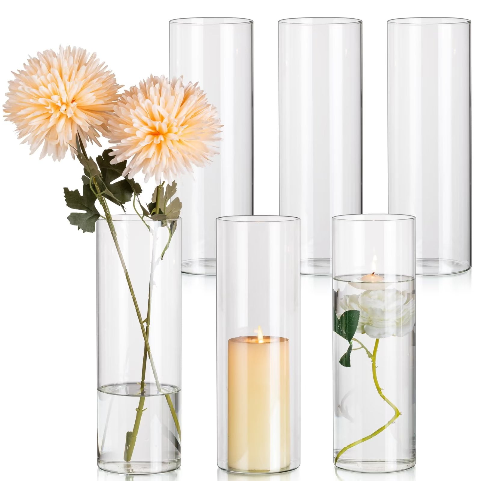 Glasseam 39x12 Inch Tall Glass Cylinder Vases Set Of 6 Clear Flower Vases In Bulk For Wedding 1030