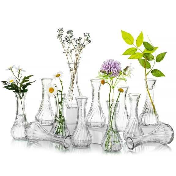 Glasseam 6 inch Small Glass Bud Vases for Flowers Set of 12 Bulk Skinny Vase for Wedding Table centerpiece