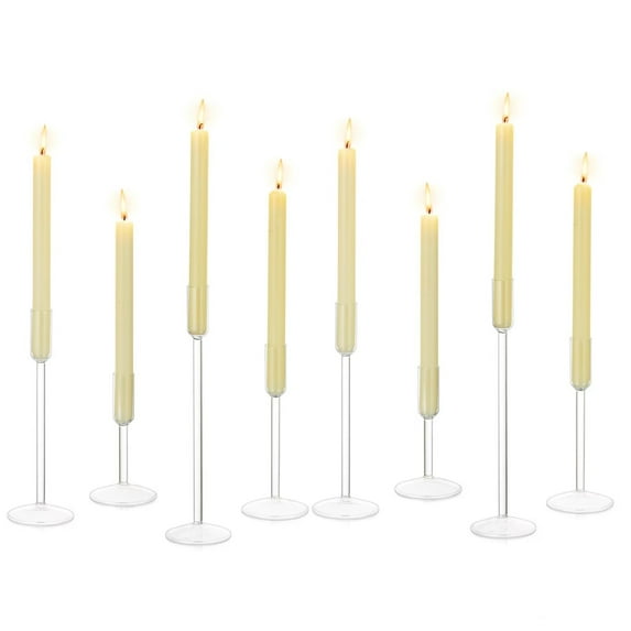 Glasseam Candlestick Holders Glass for Taper Decorative Candle Stick Candle Holders Set of 8 for Christmas Events Party Wedding Reception Table Centerpiece Decorations