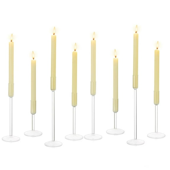 Glasseam Candlestick Holders Glass for Taper Decorative Candle Stick Candle Holders Set of 8 for Christmas Events Party Wedding Reception Table Centerpiece Decorations