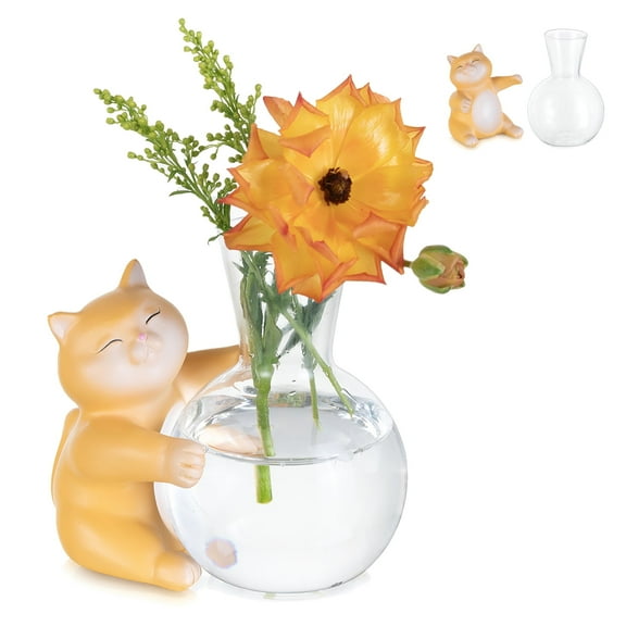 Glasseam Cat Statue Plant Propagation Station: Set of Hydroponic Glass Terrarium Vases for Plants, Funny and Unique Home Decor - Perfect Gift for Flower Lovers, Cat Dads, and Moms