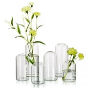 Glasseam Clear Bud Vases Set of 6 Modern Small Glass Cylinder Vase for Centerpieces 3.7",5.7"&7"