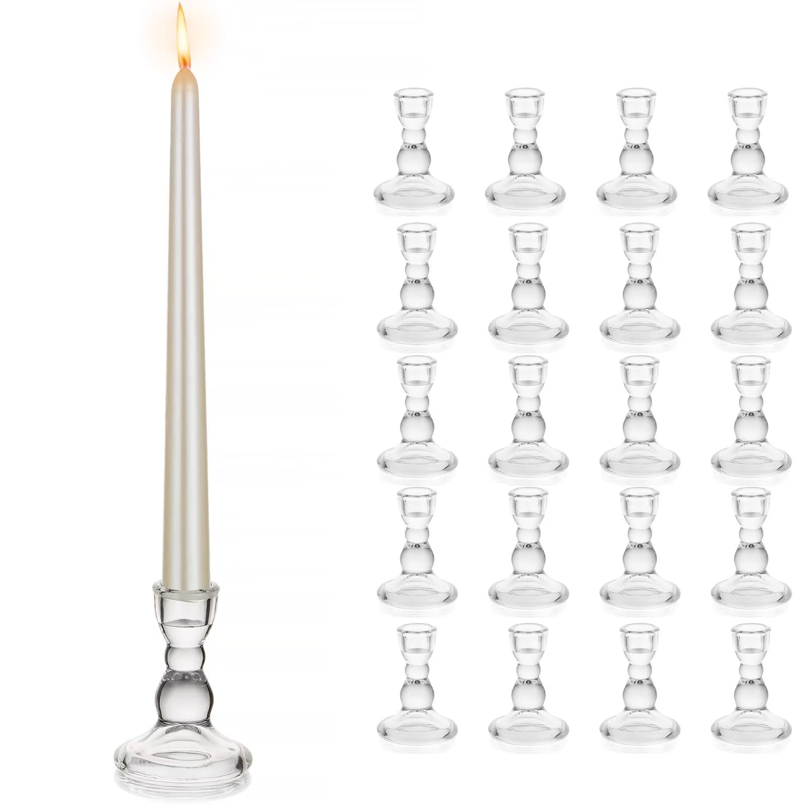 Glasseam Clear Glass Candlestick Holder Set of 20 Tapered Candle ...
