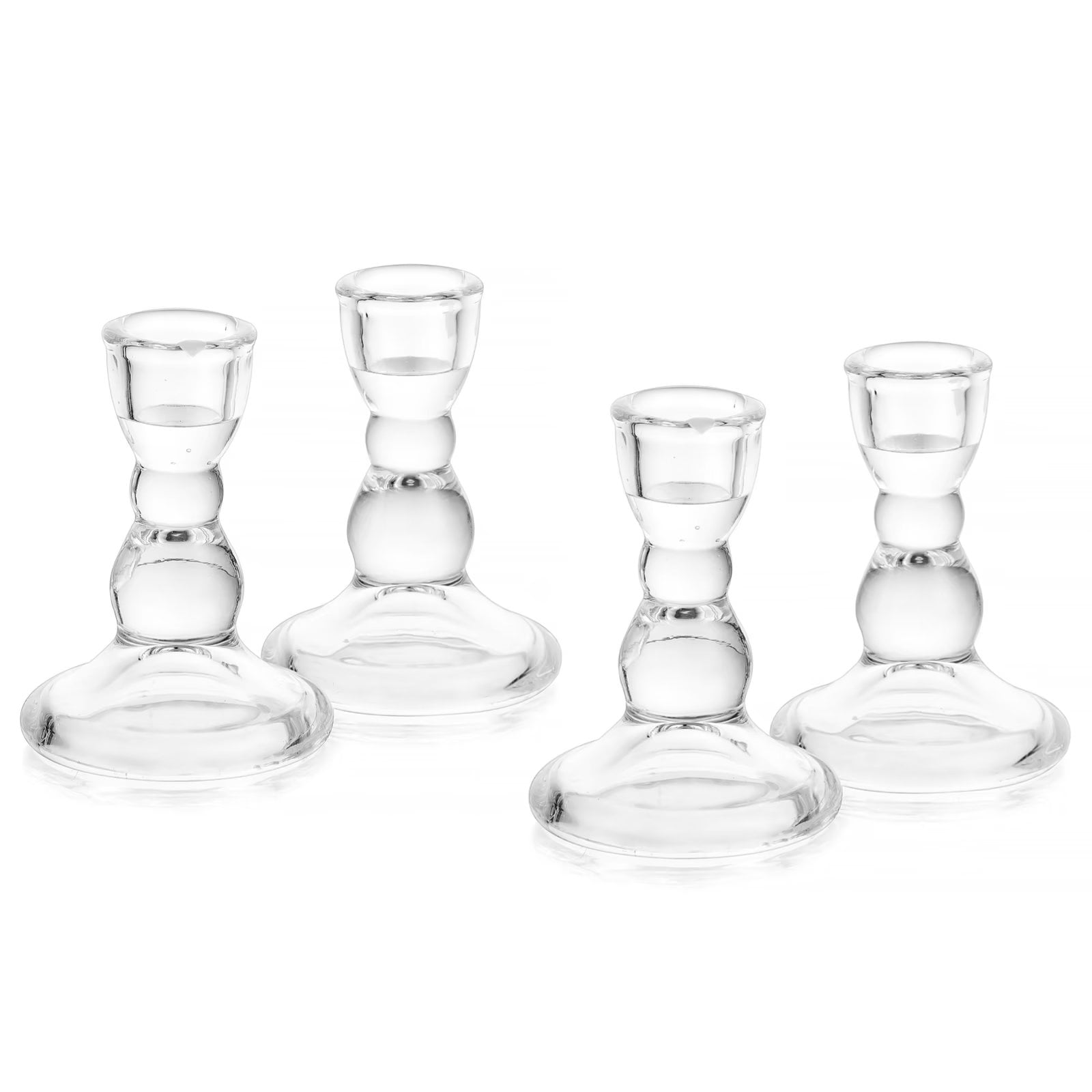 Glasseam Clear Glass Cylinder Candlestick Holder Set of 4 for Wedding