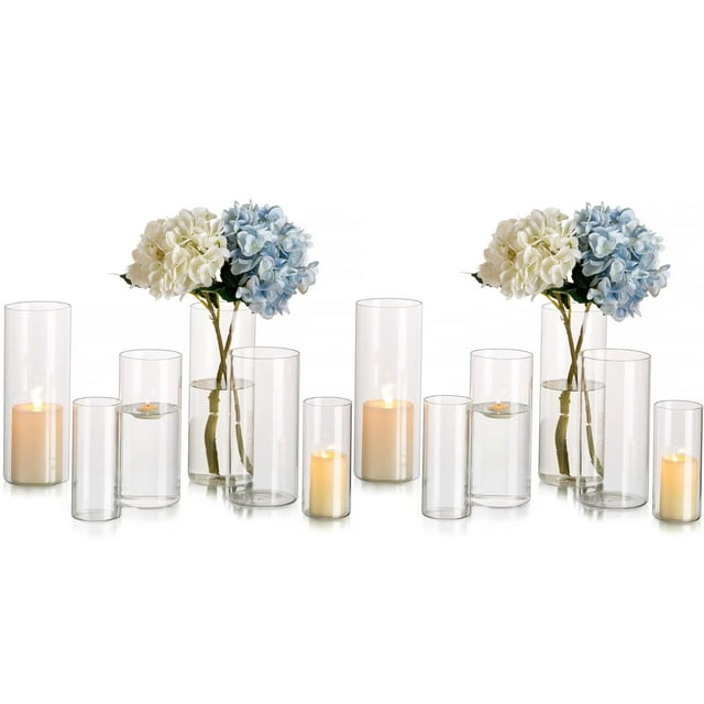 "Glasseam Bulk Clear Glass Cylinder Hurricane Candle Holder Vase Set, Set of 12 (6"", 7.8"", 10