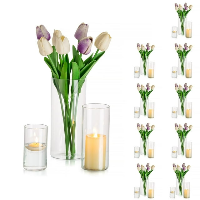 "Glasseam Clear Glass Cylinder Hurricane Candle Holders Vases Set of 30 (4""+6""+7.8""High