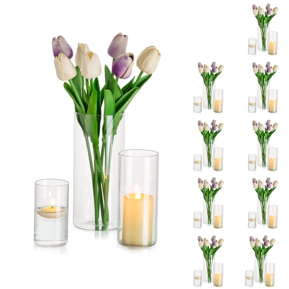 Glasseam Clear Glass Cylinder Hurricane Candle Holder Vases Set of 30 (4"+6"+7.8"High)