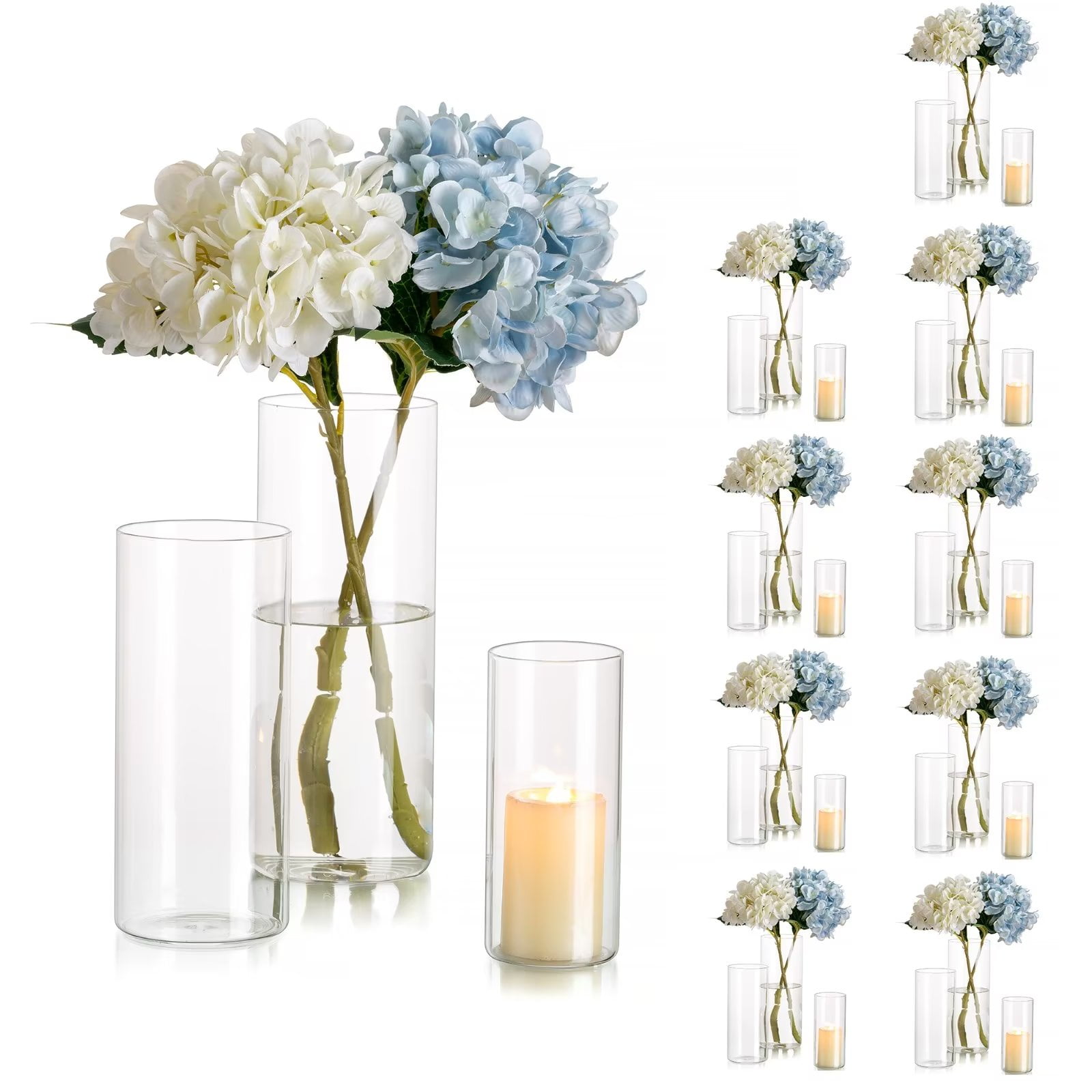 Glasseam Clear Glass Cylinder Hurricane Candle Holder Vases Set of 30 ...