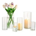 thumbnail image 1 of Glasseam Clear Glass Cylinder Hurricane Candle Holder Vases Set of 6 (4"+6"+7.8"High), 1 of 9
