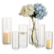 Glasseam Clear Glass Cylinder Hurricane Candle Holder Vases Set of 6 (6"+7.8"+ 10"High)