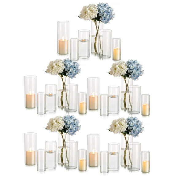 Glasseam Clear Glass Cylinder Hurricane Vases Set of 30 (6"+7.8"+ 10"High)
