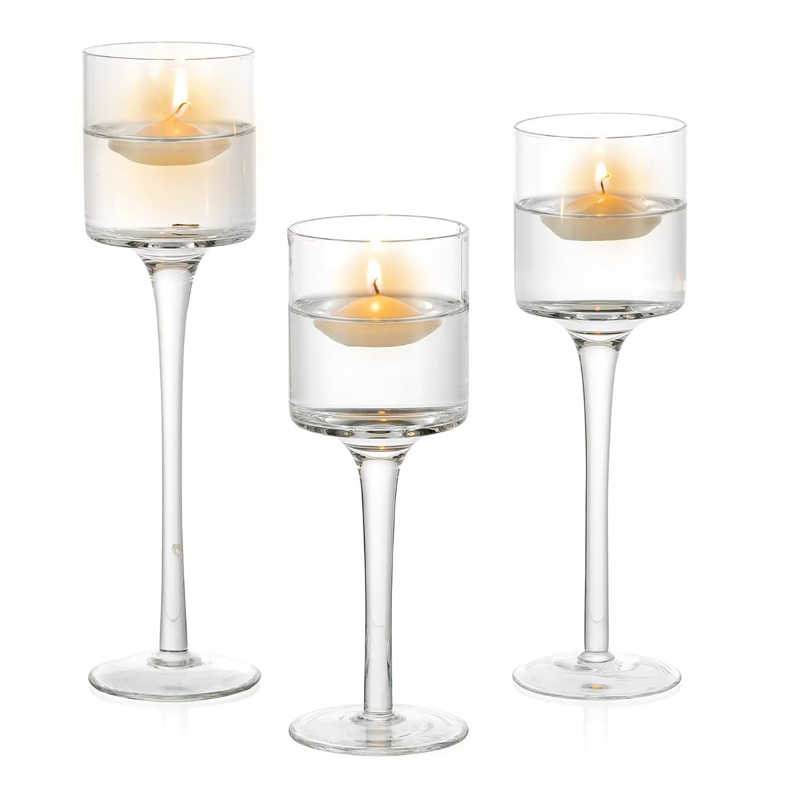 "Glasseam Clear Glass Cylinder Hurricane Candle Holders, Set of 3 Long