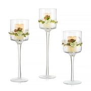 Glasseam Clear Glass Hurricane Candle Holders Set of 3 Long Stem Tealight Holder for Wedding Centerpiece 9.8"+11.8"+13.8"H
