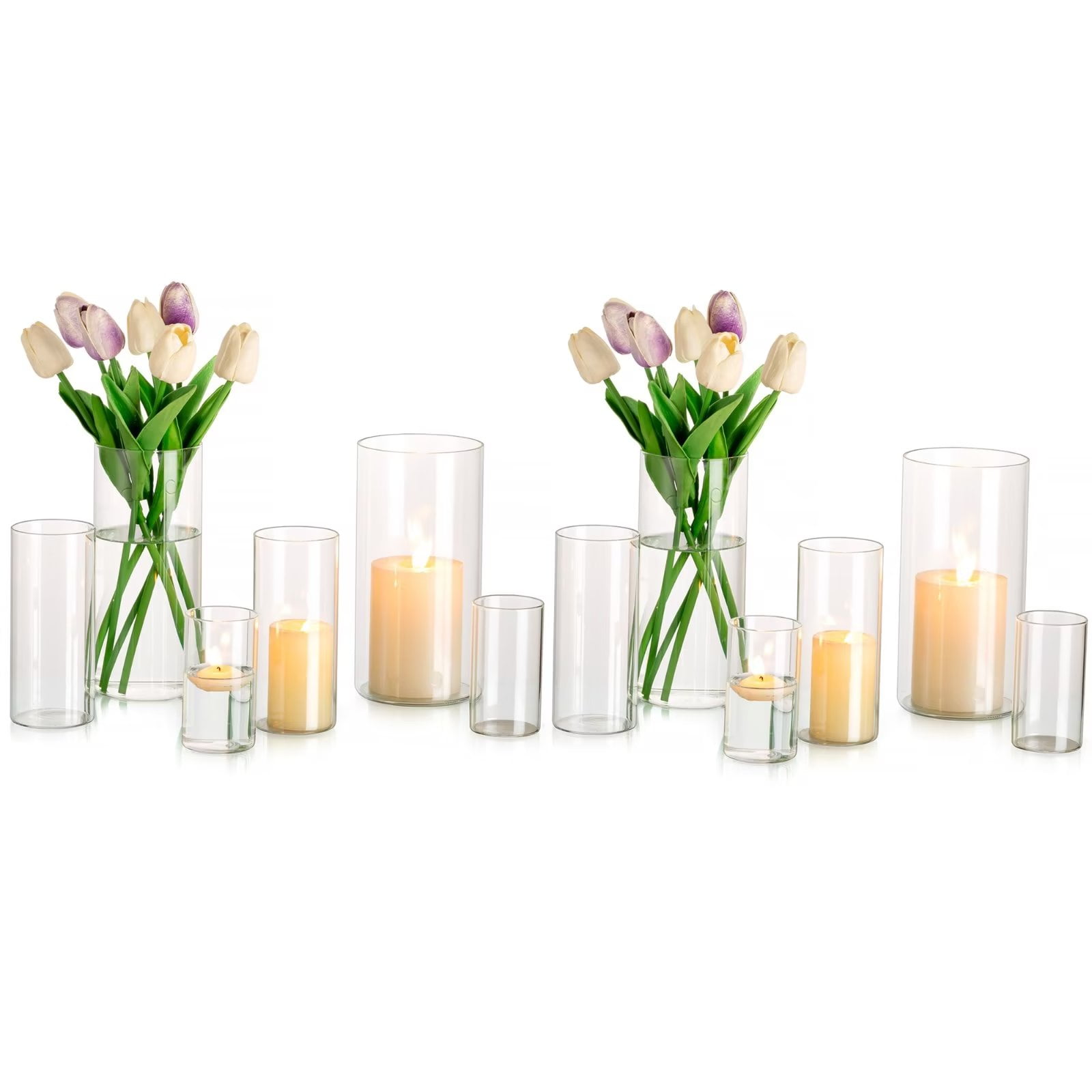 Glasseam Clear Glass Cylinder Vases Set - Small, Large, XL - 12 pack ...