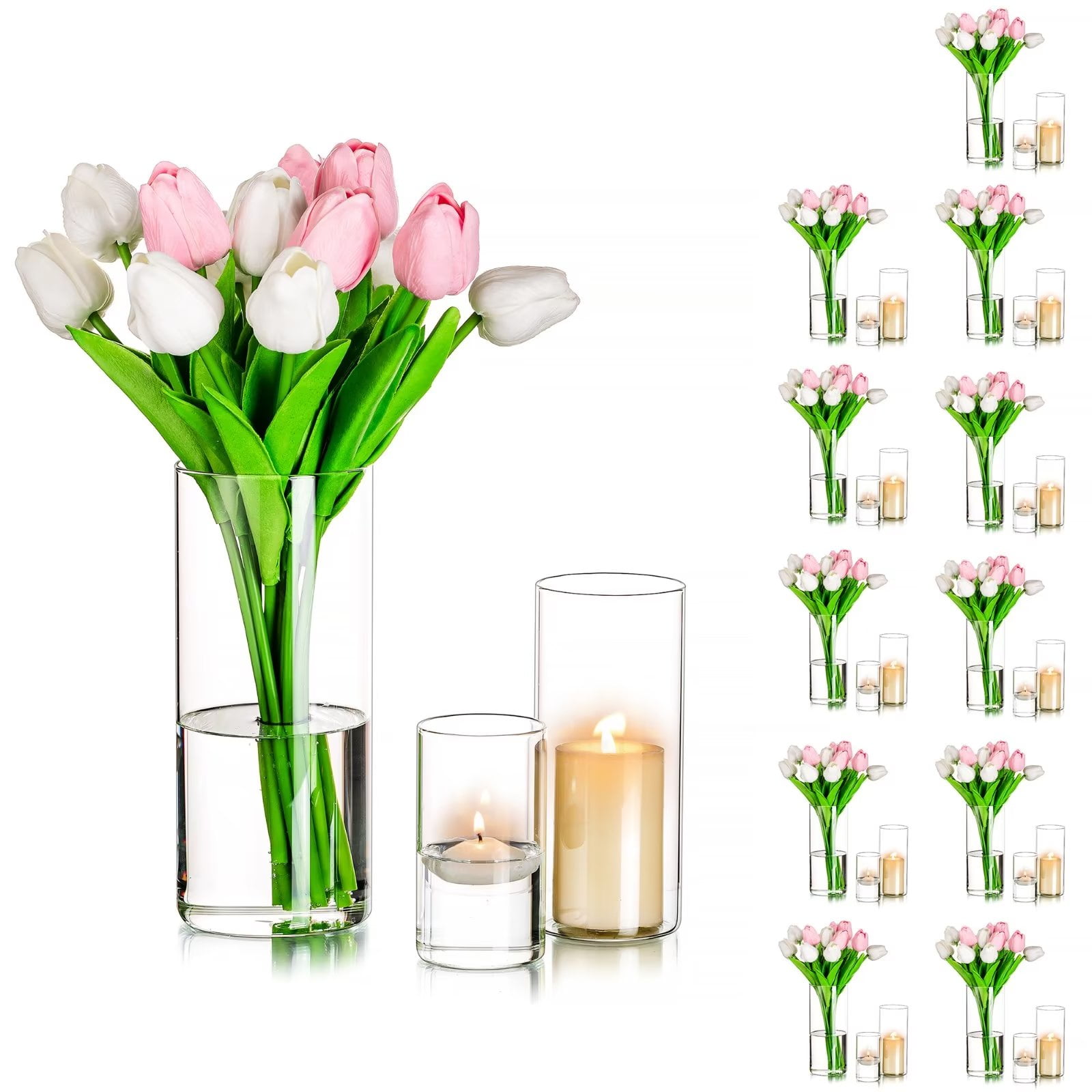 Glasseam Clear Glass Cylinder Vases Set of 36, Small & Large Sizes, for