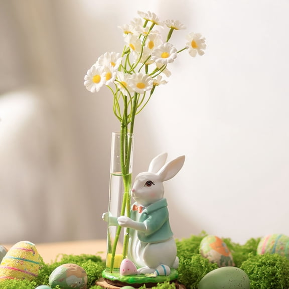 Glasseam Easter Bunny Plant Propagation Station: Hand-Painted Resin Rabbit Figurine for Hydroponics Cute Spring Easter Tabletop Decor for Home Office Unique Funny Gift for Plant Lovers Women