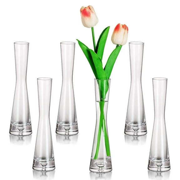 Glasseam Glass Bud Vases in Bulk 7.87"Tall Clear Skinny Vases Set of 6 Small Single Flower Vase for Centerpiece