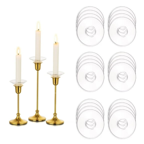 Glasseam Set of 24 Glass Candle Drip Protectors for Candle Stick Holder Clear Bobeches for Chandeliers Round Bobeche Candle Guards for Taper Candle Holder Wax Catchers for Candles Dining Room Decor