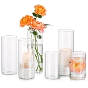 Glasseam Glass Cylinder Vase in Bulk for Wedding Centerpieces 2.4 Dia x 4+6+8Tall Clear Hurricane Floating Candle Vases Set of 6
