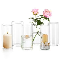 Glasseam Glass Cylinder Vases in Bulk for Table Centerpieces 8"Tall Clear Hurricane Candle Holder Vase Set of 6