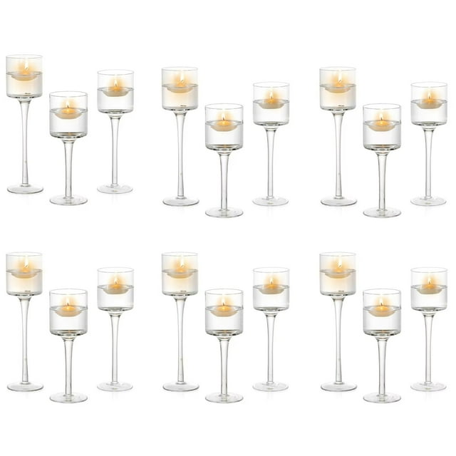 Glasseam Glass Hurricane Candle Holders Bulk Set of 18 Long Stem