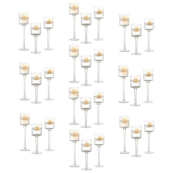 Glasseam Glass Hurricane Candle Holders Bulk Set of 30 Long Stem Tealight Candle Holder for Wedding Centerpieces 7.87",8"&10.2"H