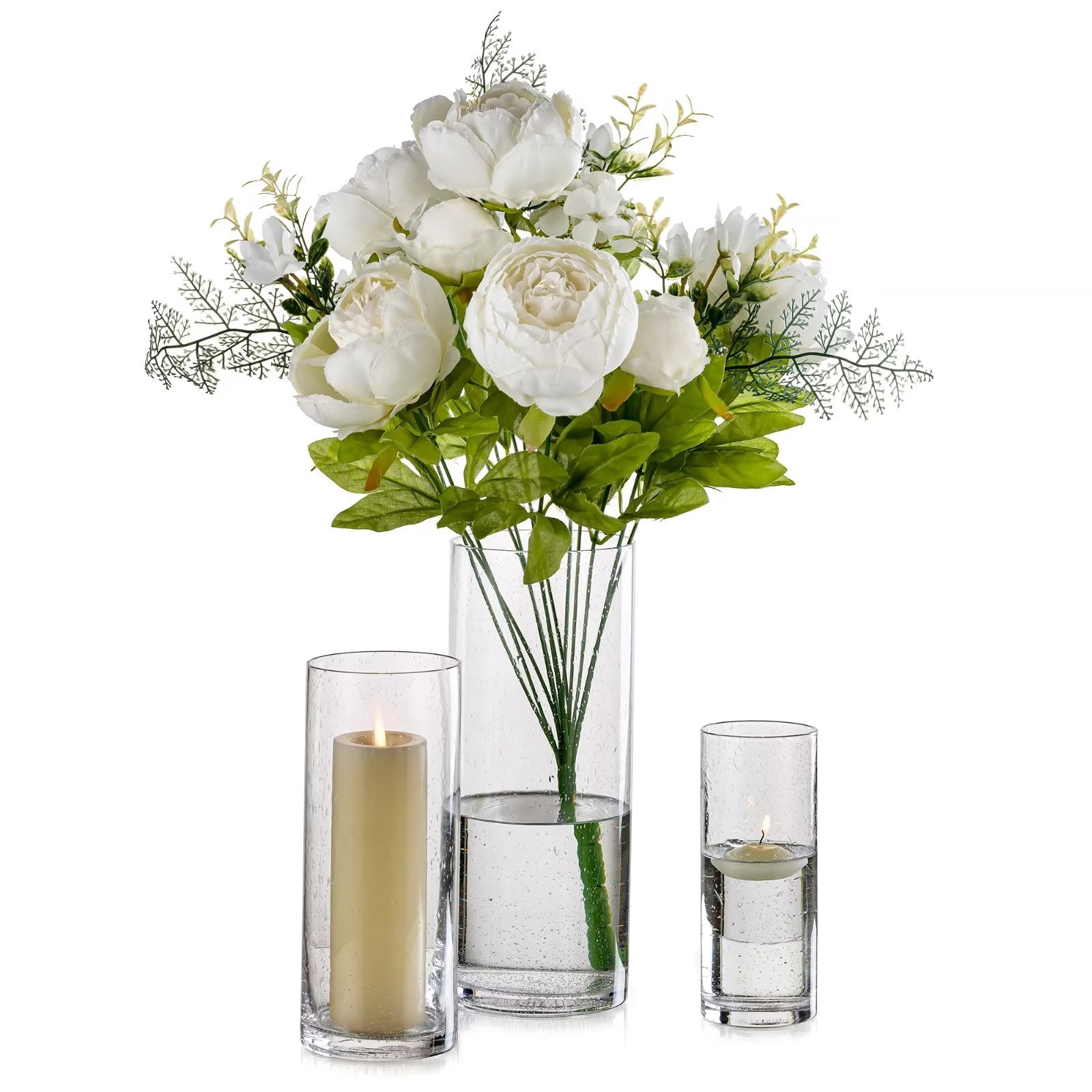 Glasseam Glass Hurricane Candle Holders Set of 3 Pillar/Floating Hand