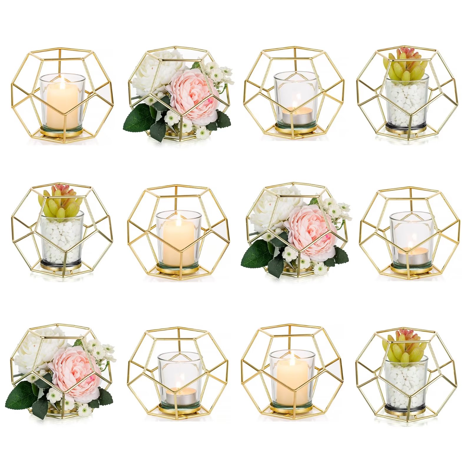 Glasseam Gold Geometric Tealight Candle Holders Bulk for Spring Wedding