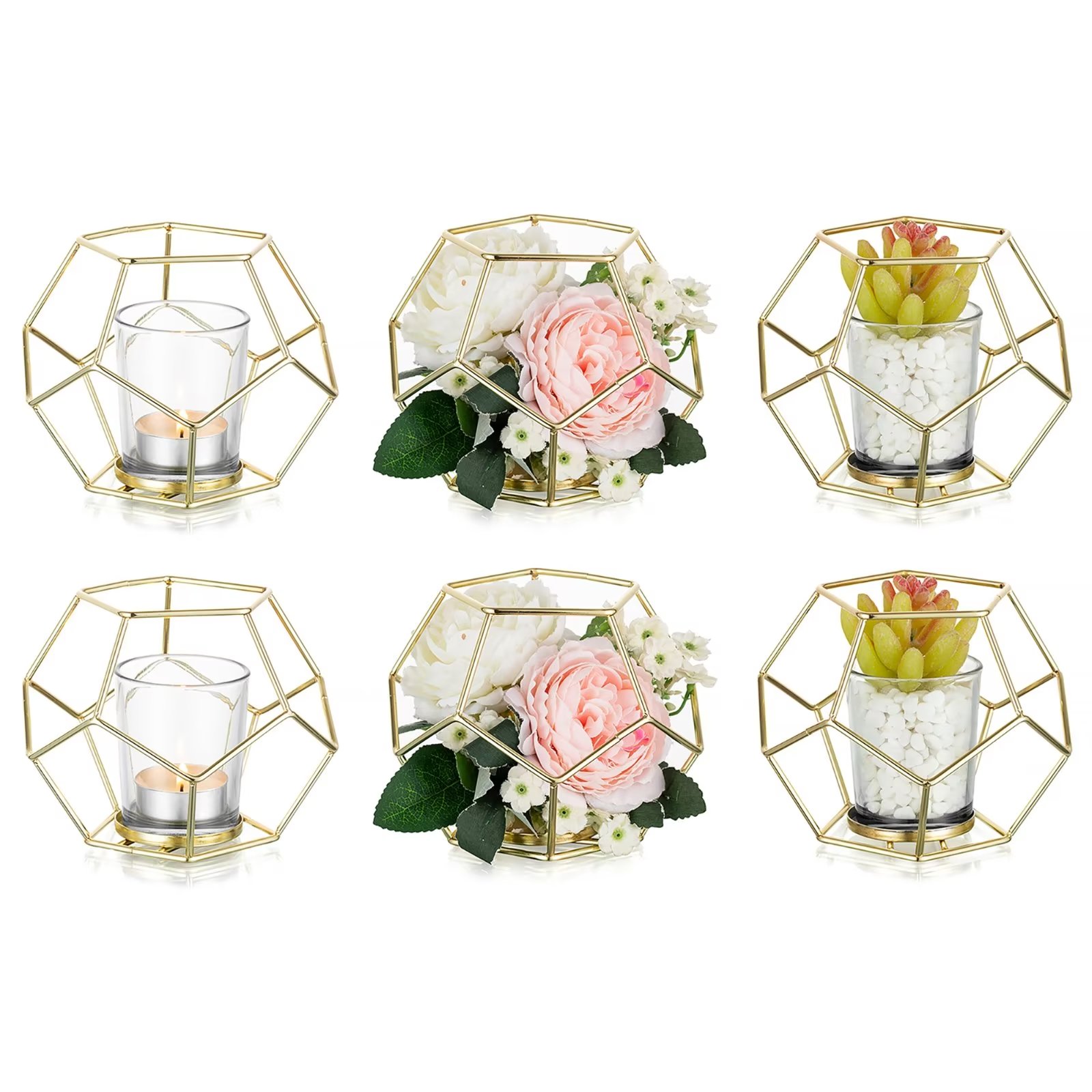 Efavormart 2 Pack Rose Gold 9" Metal Pentagon Geometric Tealight Candle ...